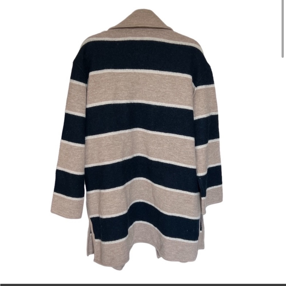 NWT Madewell Striped Ballard Sweater Coat | Merino Wool | Tan/Blue | Medium - Picture 4 of 5
